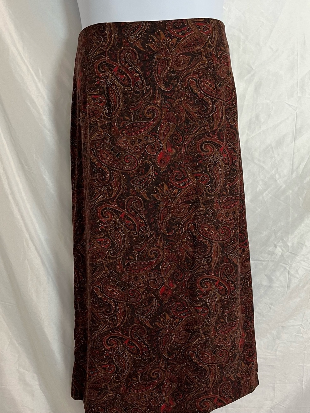 NWT Briggs New York Autumn Paisley A-Line Maxi Skirt Brown Red Size 16